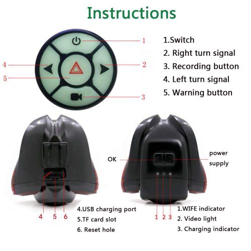  HUANGLP Bike Logger, 1080P Fahrradkamera 160 ° Super-Weitwinkel mit Fernbedienung Richtungsweisende Wasserdichte Bewegungskamera WiFi-Mobiltelefon