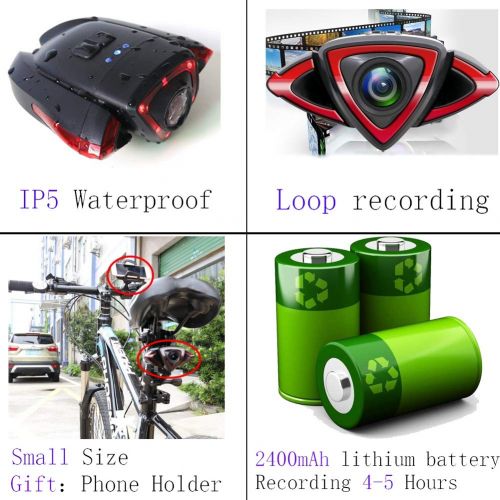  HUANGLP Bike Logger, 1080P Fahrradkamera 160 ° Super-Weitwinkel mit Fernbedienung Richtungsweisende Wasserdichte Bewegungskamera WiFi-Mobiltelefon