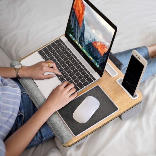  [아마존 핫딜]  [아마존핫딜]HUANUO Lap Desk - Fits up to 17 inches Laptop Desk, Built in Mouse Pad & Wrist Pad for Notebook, MacBook, Tablet, Laptop Stand with Tablet, Pen & Phone Holder (Wood Grain)