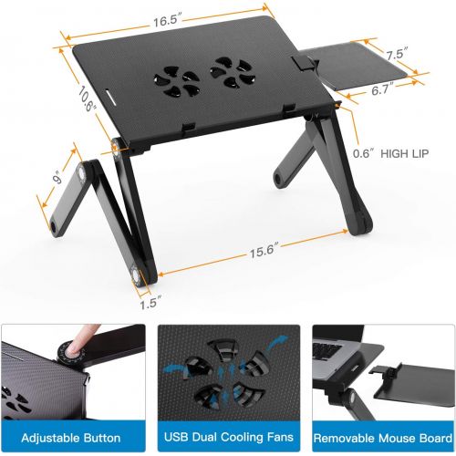  [아마존 핫딜] [아마존핫딜]Adjustable Laptop Stand for Bed & Sofa,Portable Laptop Table Stand with 2 CPU Cooling Fans,Removable Mouse Board,Ergonomic Lap Desk TV Bed Tray Standing Desk by HUANUO
