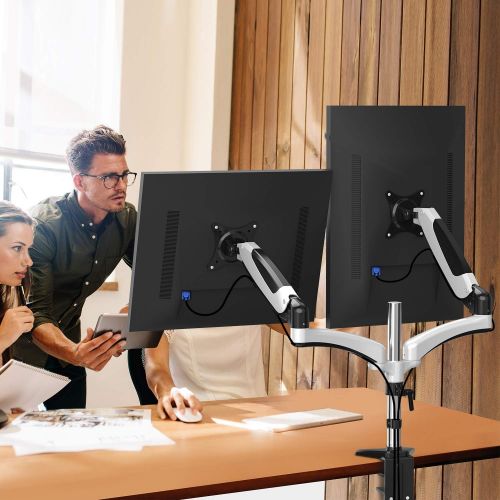  [아마존 핫딜] [아마존핫딜]HUANUO Dual Monitor Mount, Full Motion Monitor Arm Stand, Height Adjustable Computer Monitor Riser with Gas Spring, C Clamp, Cable Management for Two 15 to 27 Inch LCD Screens