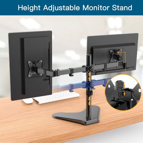 [아마존베스트]Dual Monitor Stand, Free Standing Height Adjustable Two Arm Monitor Mount for Two 13 to 32 inch LCD Screens with Swivel and Tilt, 17.6lbs per Arm by HUANUO