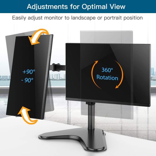  [아마존베스트]Dual Monitor Stand, Free Standing Height Adjustable Two Arm Monitor Mount for Two 13 to 32 inch LCD Screens with Swivel and Tilt, 17.6lbs per Arm by HUANUO