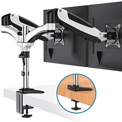  [아마존베스트]HUANUO Dual Monitor Mount, Full Motion Monitor Arm Stand, Height Adjustable Computer Monitor Riser with Gas Spring, C Clamp, Cable Management for Two 15 to 27 Inch LCD Screens