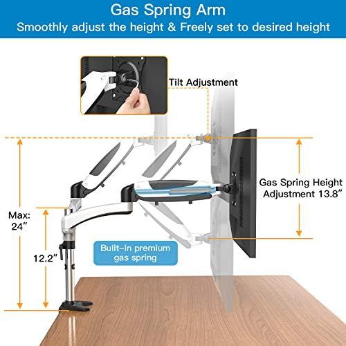  [아마존베스트]HUANUO Dual Monitor Mount, Full Motion Monitor Arm Stand, Height Adjustable Computer Monitor Riser with Gas Spring, C Clamp, Cable Management for Two 15 to 27 Inch LCD Screens