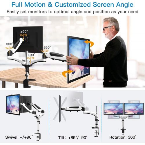  [아마존베스트]HUANUO Dual Monitor Mount, Full Motion Monitor Arm Stand, Height Adjustable Computer Monitor Riser with Gas Spring, C Clamp, Cable Management for Two 15 to 27 Inch LCD Screens