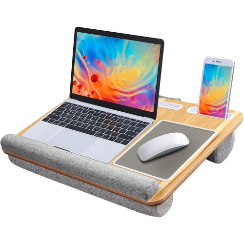  [아마존베스트]HUANUO Lap Desk - Fits up to 17 inches Laptop Desk, Built in Mouse Pad & Wrist Pad for Notebook, MacBook, Tablet, Laptop Stand with Tablet, Pen & Phone Holder (Wood Grain)