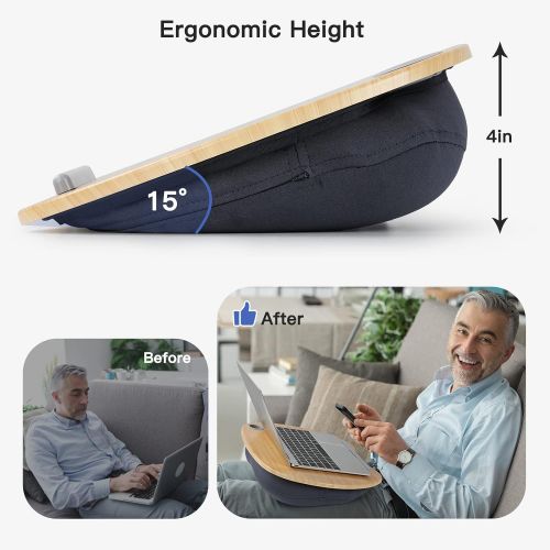  [아마존베스트]HUANUO Lap Desk - Fits up to 14 inch Slim Laptop, Laptop Stand with Pillow Cushion & Bamboo Grain Platform on Bed & Sofa, with Cable Hole & Anti-Slip Strip