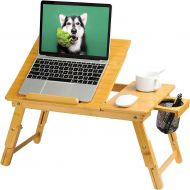 [아마존베스트]HUANUO Lap Desk- Fits up to 15.6 Inch Laptop Desk, Foldable Bed Tray Breakfast Table with 5 Angles Tilting Top, Height Adjustable Laptop Stand with Storage Net