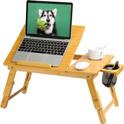  [아마존베스트]HUANUO Lap Desk- Fits up to 15.6 Inch Laptop Desk, Foldable Bed Tray Breakfast Table with 5 Angles Tilting Top, Height Adjustable Laptop Stand with Storage Net