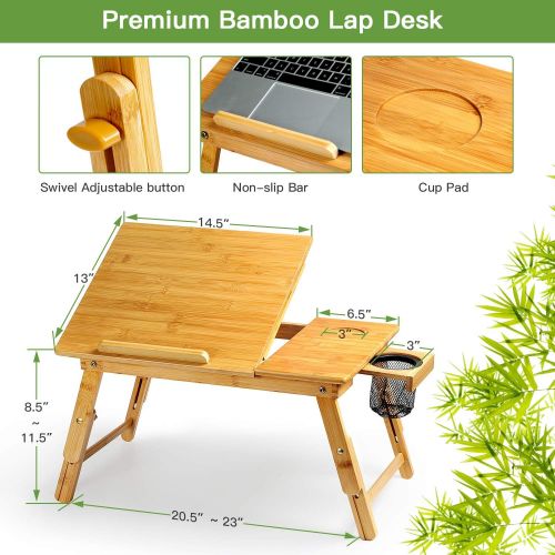  [아마존베스트]HUANUO Lap Desk- Fits up to 15.6 Inch Laptop Desk, Foldable Bed Tray Breakfast Table with 5 Angles Tilting Top, Height Adjustable Laptop Stand with Storage Net