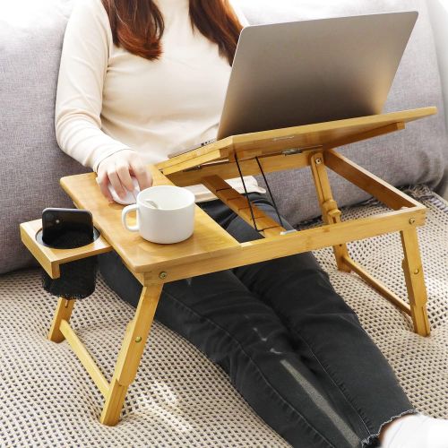  [아마존베스트]HUANUO Lap Desk- Fits up to 15.6 Inch Laptop Desk, Foldable Bed Tray Breakfast Table with 5 Angles Tilting Top, Height Adjustable Laptop Stand with Storage Net