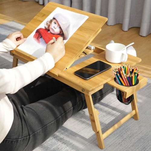  [아마존베스트]HUANUO Lap Desk- Fits up to 15.6 Inch Laptop Desk, Foldable Bed Tray Breakfast Table with 5 Angles Tilting Top, Height Adjustable Laptop Stand with Storage Net