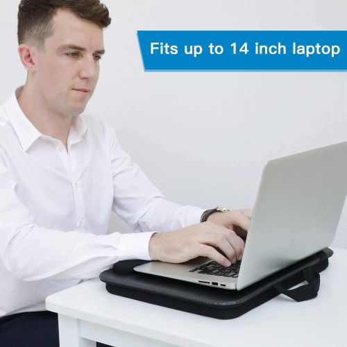  [아마존베스트]HUANUO Laptop Lap Desk - Fits up to 14 inches Laptop Stand with Phone Holder,Tablet Holder, Portable Lap Desk Built-in Soft Foam Pillow Cushion, Elastic Band，Laptop Stop Bar