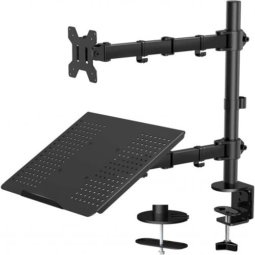  [아마존베스트]HUANUO Laptop Monitor Mount Stand with Keyboard Tray, Adjustable Notebook Desk Mount with Clamp and Grommet Mounting Base for 13 to 27 Inch LCD Computer Screens Up to 22lbs, Notebook up t