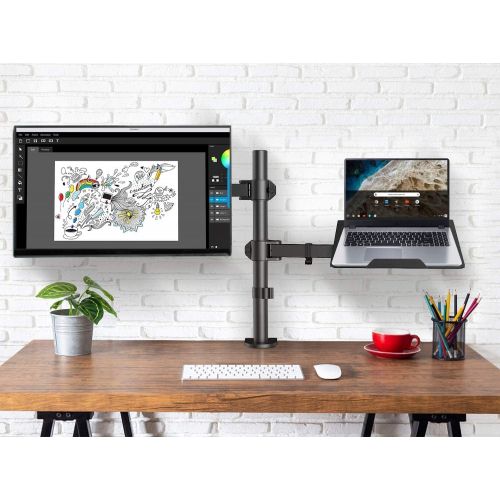  [아마존베스트]HUANUO Laptop Monitor Mount Stand with Keyboard Tray, Adjustable Notebook Desk Mount with Clamp and Grommet Mounting Base for 13 to 27 Inch LCD Computer Screens Up to 22lbs, Notebook up t