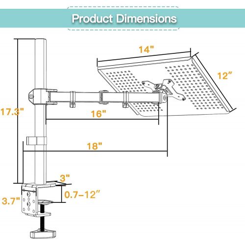  [아마존베스트]HUANUO Laptop/Notebook Desk Mount Stand - Height Adjustable Single Arm Mount with C Clamp, VESA 75X75 and 100X100 for Monitor 15-32 inch