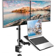 [아마존베스트]HUANUO Dual Monitor with Laptop Stand - Height Adjustable Dual Monitor Mount with Laptop Tray Fit Two 13 to 27 Inch Flat Curved Computer Screens and 10 to 17 Inch Notebooks