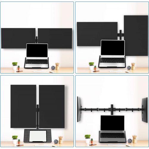  [아마존베스트]HUANUO Dual Monitor with Laptop Stand - Height Adjustable Dual Monitor Mount with Laptop Tray Fit Two 13 to 27 Inch Flat Curved Computer Screens and 10 to 17 Inch Notebooks
