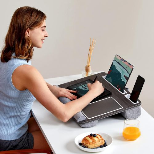  [아마존베스트]HUANUO Lap Desk - Fits up to 17 inches Laptop Desk, Built in Wrist Pad for Notebook, MacBook, Tablet, Lap Laptop Desk with Tablet, Pen & Phone Holder (Black Woodgrain, Big)