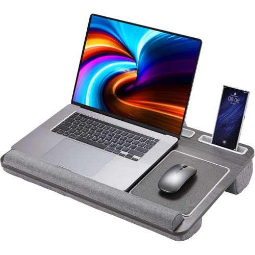  [아마존베스트]HUANUO Lap Desk - Fits up to 17 inches Laptop Desk, Built in Wrist Pad for Notebook, MacBook, Tablet, Lap Laptop Desk with Tablet, Pen & Phone Holder (Black Woodgrain, Big)