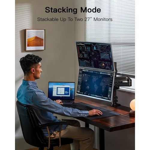  [아마존베스트]HUANUO 2pcs Adjustable Height Monitor Stand and Storage Organizer for Computer, iMac, Printer, Laptop, Desk with Tablet and Phone Holder, Cable Guide Slot