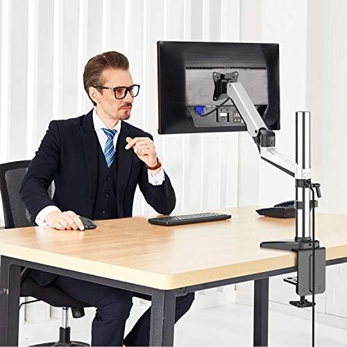  [아마존베스트]Huanuo Aluminium Monitor Holder, 2 Monitors, Height Adjustable Gas Lift Arm, 360° Rotatable for 15 to 27 Inch LED LCD Screens with C Clamp & Cable Management