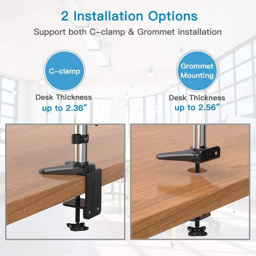  HUANUO Dual Arm Monitor Stand - Height Adjustable Gas Spring Desk VESA Mount for Two 15 to 27 Inch Computer Screen with 2 in 1 Mounting Base