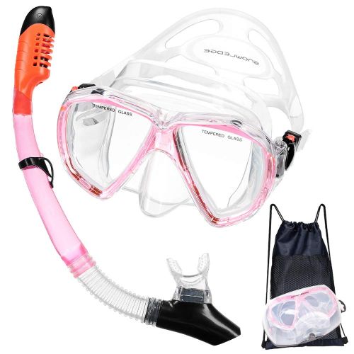  HUBO SPORTS Snorkel Set, Snorkel Mask with Tempered Glass,Diving Mask with Impact Resistant Panoramic View Anti-Fog Leak-Proof Snorkeling Mask,Carry Bag Included