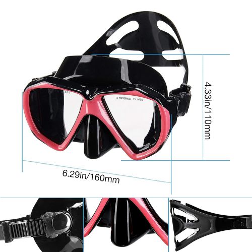 HUBO SPORTS Snorkel Set, Snorkel Mask with Tempered Glass,Diving Mask with Impact Resistant Panoramic View Anti-Fog Leak-Proof Snorkeling Mask,Carry Bag Included