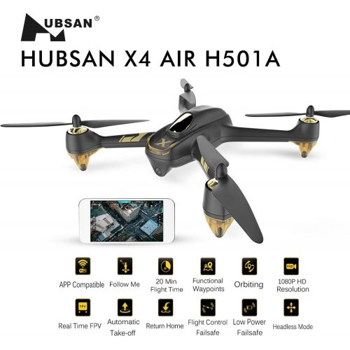  HUBSAN H501A+ X4 Drone Brushless WiFi GPS and App Compatible 6 Axis Gyro 1080P HD Camera RTF Quadcopter (Upgraded Version H501A+)