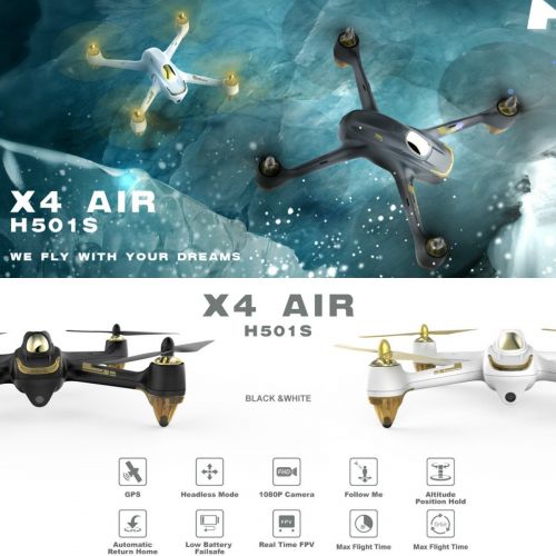  HUBSAN Hubsan H501S X4 RC Quadcopter Drone 4 Channel GPS Altitude Mode 5.8GHz Transmitter 6 Axis Gyro with 1080P HD Camera FPV Follow Me Headless Brushless Quadcopter Drone Mode 2 RTF, Bl