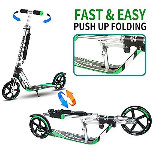  HUDORA 14695 Kick Scooters for Adults & Children Aged 10+, 2 Big PU Wheels 205 mm, Easily Fold & Carry