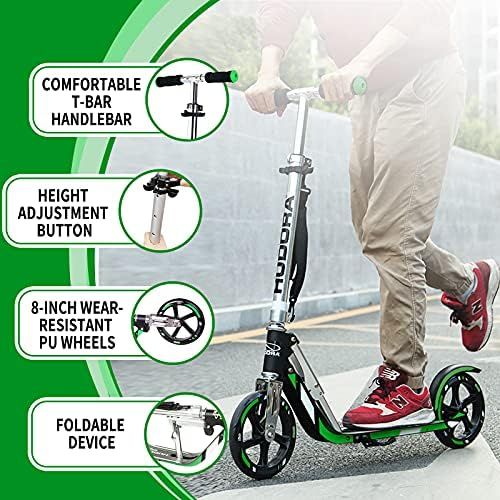  HUDORA 14695 Kick Scooters for Adults & Children Aged 10+, 2 Big PU Wheels 205 mm, Easily Fold & Carry