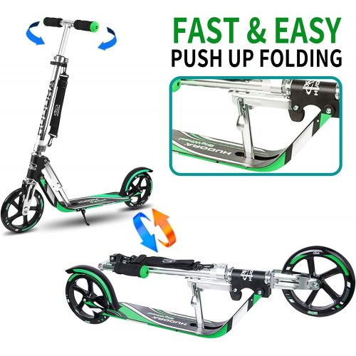  HUDORA 14695 Kick Scooters for Adults & Children Aged 10+, 2 Big PU Wheels 205 mm, Easily Fold & Carry