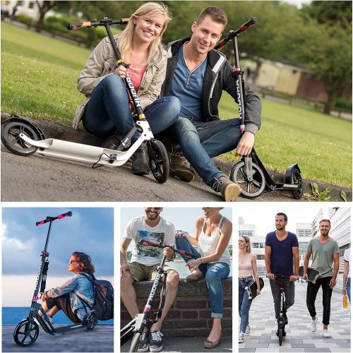  Hudora 230 Adult Scooters - Foldable Adjustable Kick Scooters for Adults, Fold up Commuter Teens Scooter Aluminum Outdoor Use Supports Up to 300 Lbs