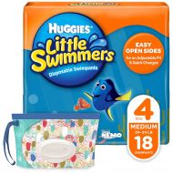 [아마존베스트]Huggies Little Swimmers Disposable Swim Diapers, Swimpants, Size 4 Medium (24-34 lb.), 18 Ct, with Huggies Wipes Clutch N Clean Bonus Pack (Packaging May Vary)