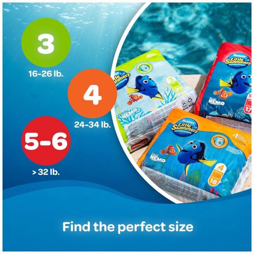 하기스 [아마존베스트]Huggies Little Swimmers Disposable Swim Diapers, Swimpants, Size 4 Medium (24-34 lb.), 18 Ct, with Huggies Wipes Clutch N Clean Bonus Pack (Packaging May Vary)