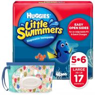 [아마존베스트]Huggies Little Swimmers Disposable Swim Diapers, Swimpants, Size 5-6 Large (Over 32 lb.), 17 Ct, with Huggies Wipes Clutch N Clean Bonus Pack (Packaging May Vary)