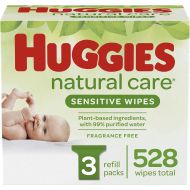 [아마존베스트]Huggies HUGGIES Natural Care Unscented Baby Wipes, Sensitive, 3 Refill Packs (528 Total Wipes)