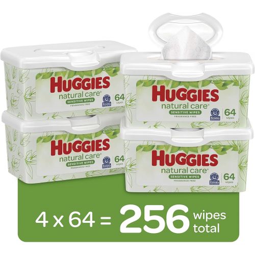 하기스 [아마존베스트]Huggies HUGGIES Natural Care Unscented Baby Wipes, Sensitive, 4 Refillable Tubs, 64 Wipes per Tub, 256 Wipes Total