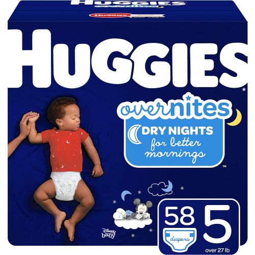 하기스 HUGGIES OverNites Diapers, Size 5, 58 Count, Overnight Diapers (Packaging May Vary)