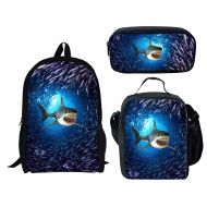 HUGS IDEA Shark Backpack Set for Kids Boys 3 Piece School Bag with Thermal Lunch Box Pencil Case