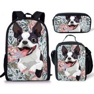 HUGS IDEA Cute Kids School Bag Set Illustration French Bulldog Print Backpack Bookbag with Lunch Boxes Pen Case