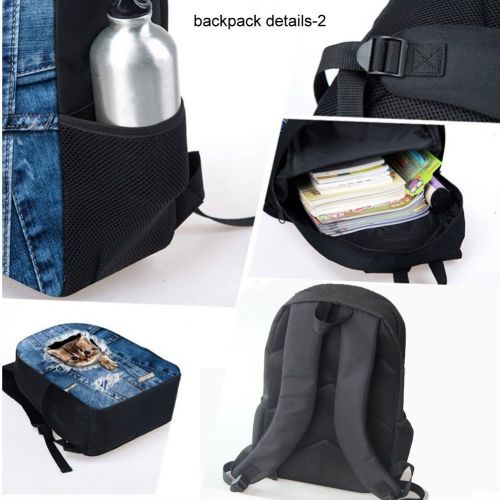  HUGS IDEA Cute Kids School Bag Set Illustration French Bulldog Print Backpack Bookbag with Lunch Boxes Pen Case