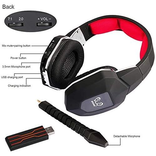  HUHD 2.4Ghz Optical Wireless Gaming Headset Stereo Sound for PS4, PS3, Xbox 360 and PC Detachable Microphone Noise Cancelling