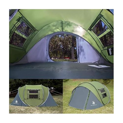  4 Person Easy Pop Up Tent,9.5’X6.6’X52'',Waterproof, Automatic Setup,2 Doors-Instant Family Tents for Camping, Hiking & Traveling