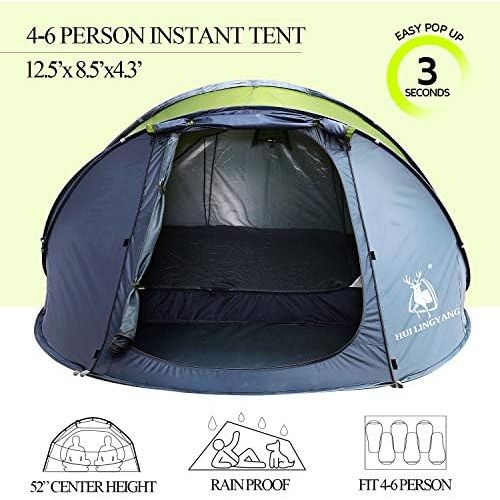  HUI LINGYANG 6 Person Easy Pop Up Tent-Automatic Setup, Double Layer - Instant Family Tents for Camping,Hiking & Traveling