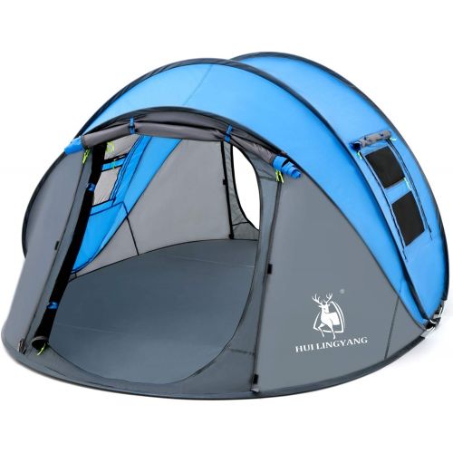  HUI LINGYANG 4 Person Easy Pop Up Tent-Automatic Setup Sun Shelter for Beach- Instant Family Tents for Camping,Hiking & Traveling (Blue)