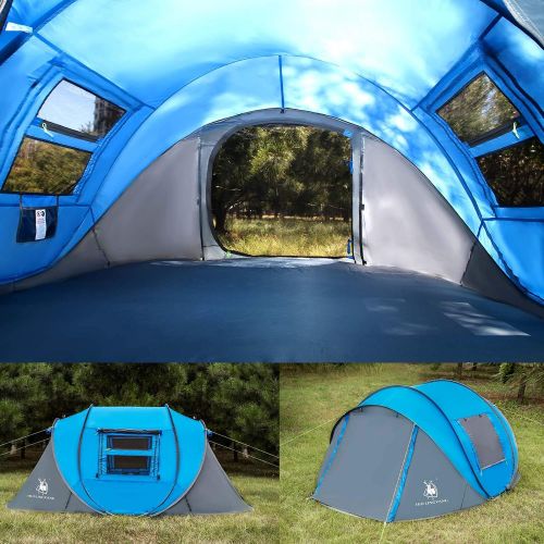  HUI LINGYANG 4 Person Easy Pop Up Tent,9.5’X6.6’X52,Waterproof, Automatic Setup,2 Doors-Instant Family Tents for Camping, Hiking & Traveling